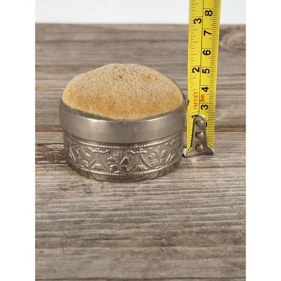 VINTAGE Silver Pin Cushion Sewing Box WW2 US Zone Germany Chased Silver 835 - Picture 9 of 9